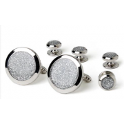 Silver Diamond Dust Tuxedo Studs and Cufflinks